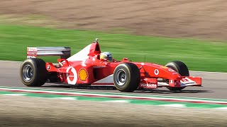 Ferrari F2002 F1 Car singing at Imola Circuit Best of V10 Sounds Accelerations amp Fly Bys [upl. by Alletnahs]