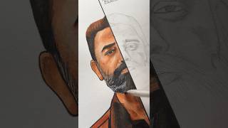 Drawing Kamal Hassan  colour vs Black and white drawing  shorts kamalhaasan art [upl. by Eniagrom]