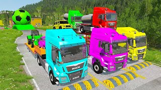 Flatbed Truck Mcqueen  Transportation with Truck  Pothole vs Car 03  BeamNGDrive [upl. by Nived]