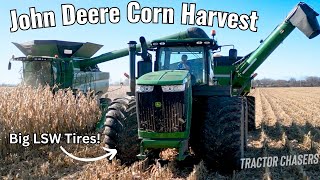 John Deere S690 Combine and 9510R on LSW Tires Harvesting Corn [upl. by Odraleba]