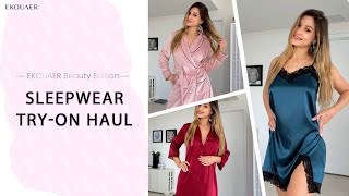 Comfortable Sleepwear Try on Haul  Ekouaer ft Valentina Victoria [upl. by Lyell770]