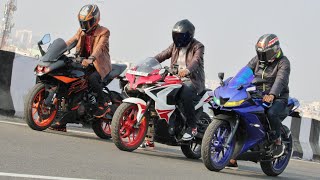 Rc200 Bs6 vs R15 v3 Bs6 vs Pulsar Rs200 Bs6 Race  Top End [upl. by Laroy]