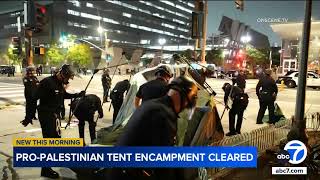 Police clear proPalestinian encampment outside LA City Hall [upl. by Brendon]