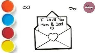 How to Draw a Cute Mothers And Fathers Day Envelope with Letter Easy for Kids [upl. by Gilliette]