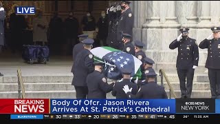 NYPD Officer Riveras Casket Moved To St Patricks Cathedral [upl. by Yesrej]