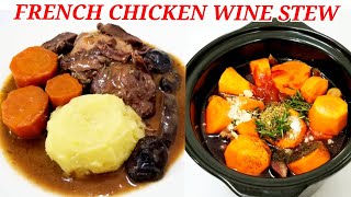 COQ AU VIN IN SLOW COOKER  FRENCH CHICKEN WINE STEW [upl. by Biernat]