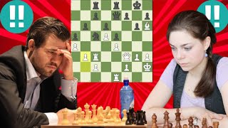 Unprofessional chess game  Magnus Carlsen vs Dina Belenkaya 5 [upl. by Morganica472]