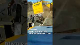 Box truck plows through work zone almost hitting highway worker [upl. by Aylsworth696]