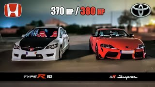 Toyota GR Supra A90 🆚 Honda Civic Type R FD2 🏁 [upl. by Eanert466]