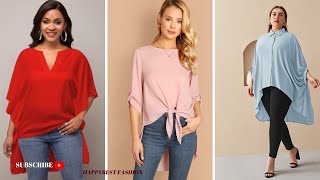 EXCLUSIVE DIP HEM BLOUSE  PLUS WOMEN DIP HEM TOPS 2024 plussize plussizefashion blouse [upl. by Nivri]