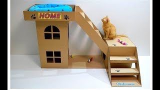 How to make a house for a cat out of cardboard [upl. by Hsan]