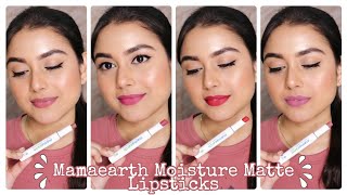 New Mamaearth Moisture Matte Longstay Lipstick  Review  Swatches  All 9 Shades  Arpita Ghoshal [upl. by Winola]