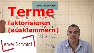 Terme faktorisieren ausklammern  Terme und Gleichungen  Mathematik  Lehrerschmidt [upl. by Llacam]