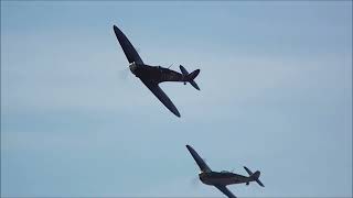 Spitfire Mk1as vs Hispano Buchon dogfight reenactment  Duxford Battle of Britain Airshow 2024 [upl. by Naitsirc]