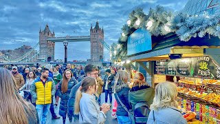 London Tower Bridge Christmas Market Tour from Borough Market  London Winter Walk 2022 4K HDR [upl. by Itagaki]