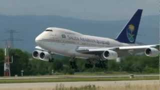 Saudi Arabian Boeing 747SP landing amp takeoff at Geneva Airport [upl. by Rusell]