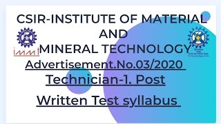 CSIRIMMT AdvertisementNo032020 Written Test Syllabus Technician1 Post [upl. by Cristie]