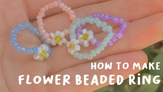 how to make flower beaded ringcara membuat cincin manik bunga [upl. by Essirehc548]