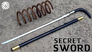 Forging a SECRET CANE SWORD out of a Rusted COIL SPRING [upl. by Kammerer]