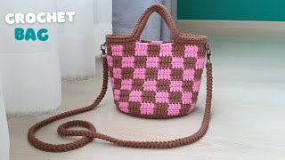 Checkered Crochet Bag  Crochet Crossbody Bag with Checkered Stitch Pattern  Vivi Berry Crochet [upl. by Frangos]