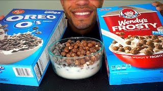 ASMR WENDYS FROSTY CEREAL VS OREO OS CEREAL MILK  EATING MOUTH SOUNDS NOISES NO TALKING  MUKBANG [upl. by Gare]