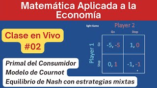 CLASE EN VIVO 02 Aplicaciones a la Economía  PRIMAL del consumidor Cournot y Equilibrio de Nash [upl. by Ramedlav141]