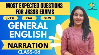 MCQS ON NARRATION LEC06 II GENERAL ENGLISH II JKPSI SUB INSPECTOR EXAM FAA VLW II JKSSB [upl. by Buroker]