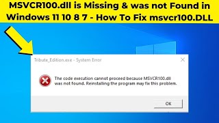 MSVCR100dll is Missing amp was not Found in Windows 10 10 8 7  How To Fix msvcr100DLL Error [upl. by Huebner]