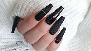 Black shiny and matte nail design with black sugar nail art [upl. by Bella]