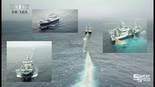 UNITY FR 165 part 1 Drone amp Deck footage of shooting amp hauling net on a Pelagic Trawler [upl. by Udella598]