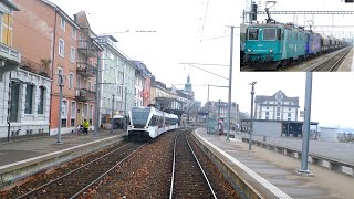 ★ 🇨🇭St Margrethen  Romanshorn  Koblenz CH  Basel cab ride 112018 Führerstandsmitfahrt [upl. by Anidal]