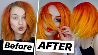 HAIR MAKEOVER AT HOME  Bright Yellow Orange Ombre  Evelina Forsell [upl. by Asilam813]