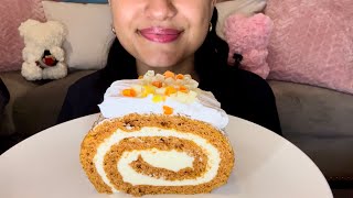 ASMR Pumpkin Cake Roll Mukbang [upl. by Ahsilram]