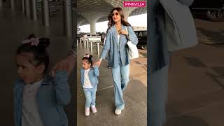 shilpashetty was seen twinning her outfit with her daughter Samisha at the airport today shorts [upl. by Lanod]