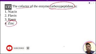 The cofactor of the enzyme carboxypeptidase is1 Niacin2 Flavin3 Haem4 Zinc [upl. by Junno430]