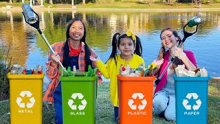 Wendy Ellie and Lyndon Pretend Play Clean Up Trash in the Water  TeamSeas [upl. by Wadell]