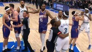 KD LAUGHS AFTER DEVIN BOOKER GOES AT JADEN MCDANIELS SHOVES THEN THINGS GET CHIPPY EVEN MORE [upl. by Weil33]