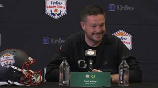 Oregon head coach Dan Lanning previews the Fiesta Bowl [upl. by Sethrida]