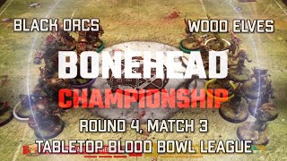 Black Orcs vs Wood Elves Bonehead Championship  Round 4 Match 3 Tabletop Blood Bowl [upl. by Abebi]