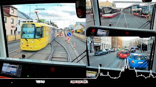 Jedničkou přes vozovnu jednokolejka past vedle pasti 🚋 Cab view tram Brno [upl. by Lally]