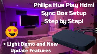 Philips Hue Play Hdmi Sync Box Setup Hue Sync App Light Demo Google Assistant and Tv Remote Setup [upl. by Falk]