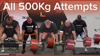 All 500kg Deadlift Attempts [upl. by Lambertson]