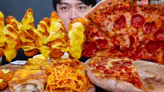 ASMR PAPAJHONS PEPPERONI PIZZA amp CHICKEN TENDER amp ROSE PASTA 파파존스 페퍼로니피자 amp 치킨스트립 amp 불고기베이크 먹방 MUKBANG [upl. by Arleta]