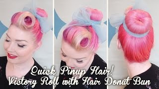 Quick Pinup Hair Victory Roll with Hair Donut Bun  Diablo Rose [upl. by Alehs227]