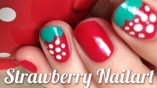 My favorite nailart ♥ Tutorial How to do a cute and easy strawberry naildesign [upl. by Angelique]