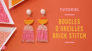 TUTO Brick Stitch  Boucles doreilles Miyuki pendantes style Color Block [upl. by Iderf]