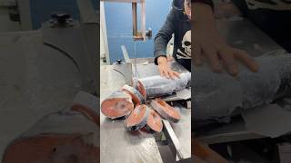 Salmon fish slice piece cutting skillsFrozen salmon fishshorts [upl. by Einnos]