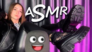 ASMR Leather Shoes Tapping amp Fishnet Socks Mic Scratching 🖤 [upl. by Arrec]