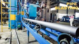 External Pipe Shot Blasting Machine Automatic Blaster With V Roller Conveyors Working Video [upl. by Trubow395]