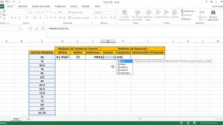 Calculando las media moda mediana rango varianza y desviación estándar con el programa de excel [upl. by Burman]